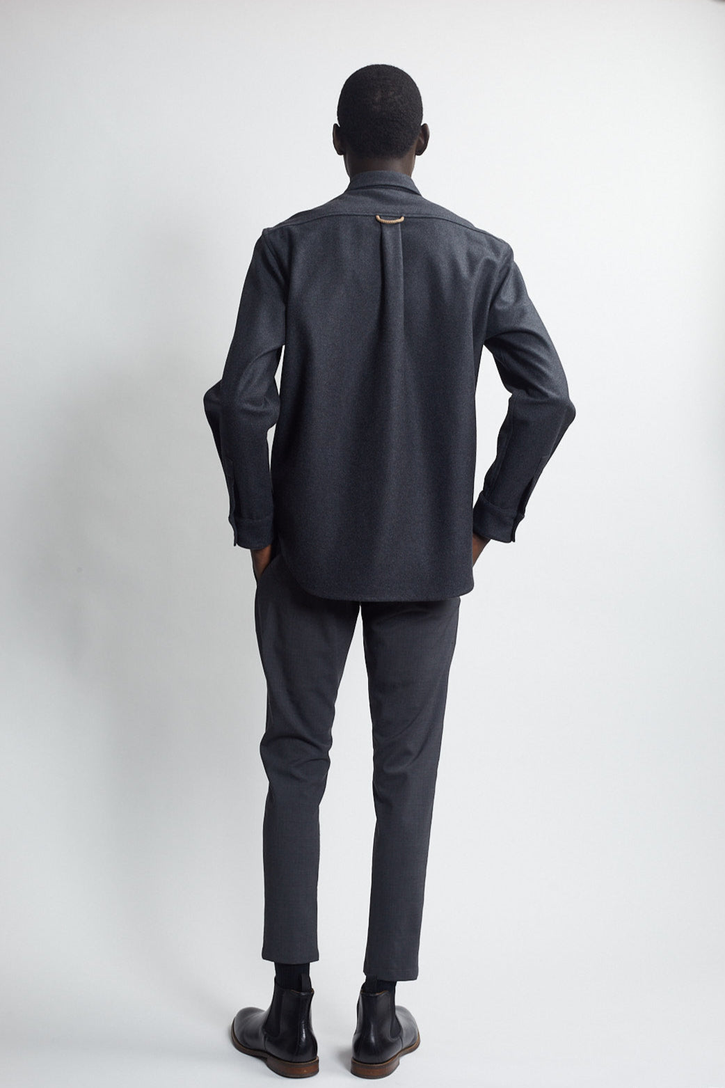 double flap pocket button down shirt - charcoal