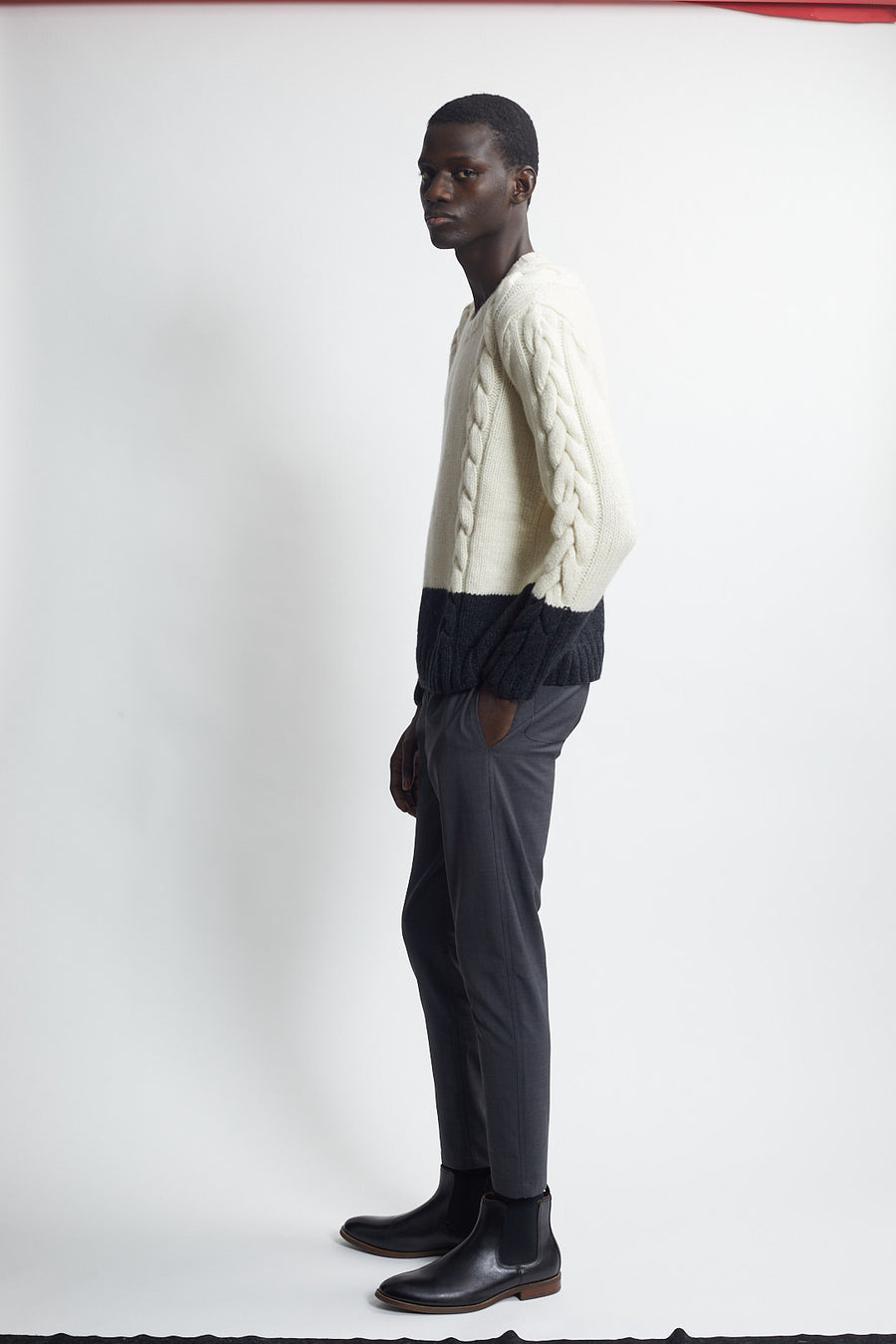 handknit cable sweater - ivory/carbon