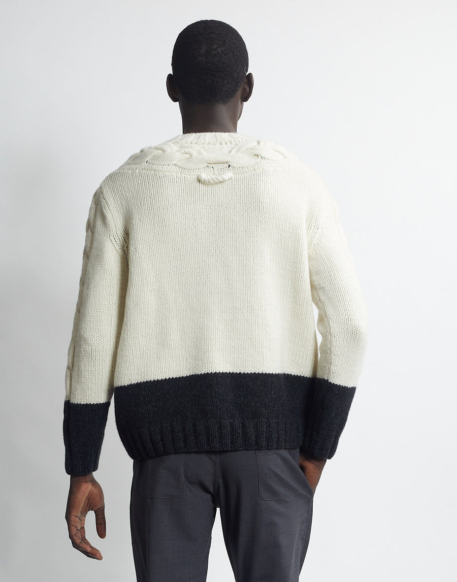 handknit cable sweater - ivory/carbon