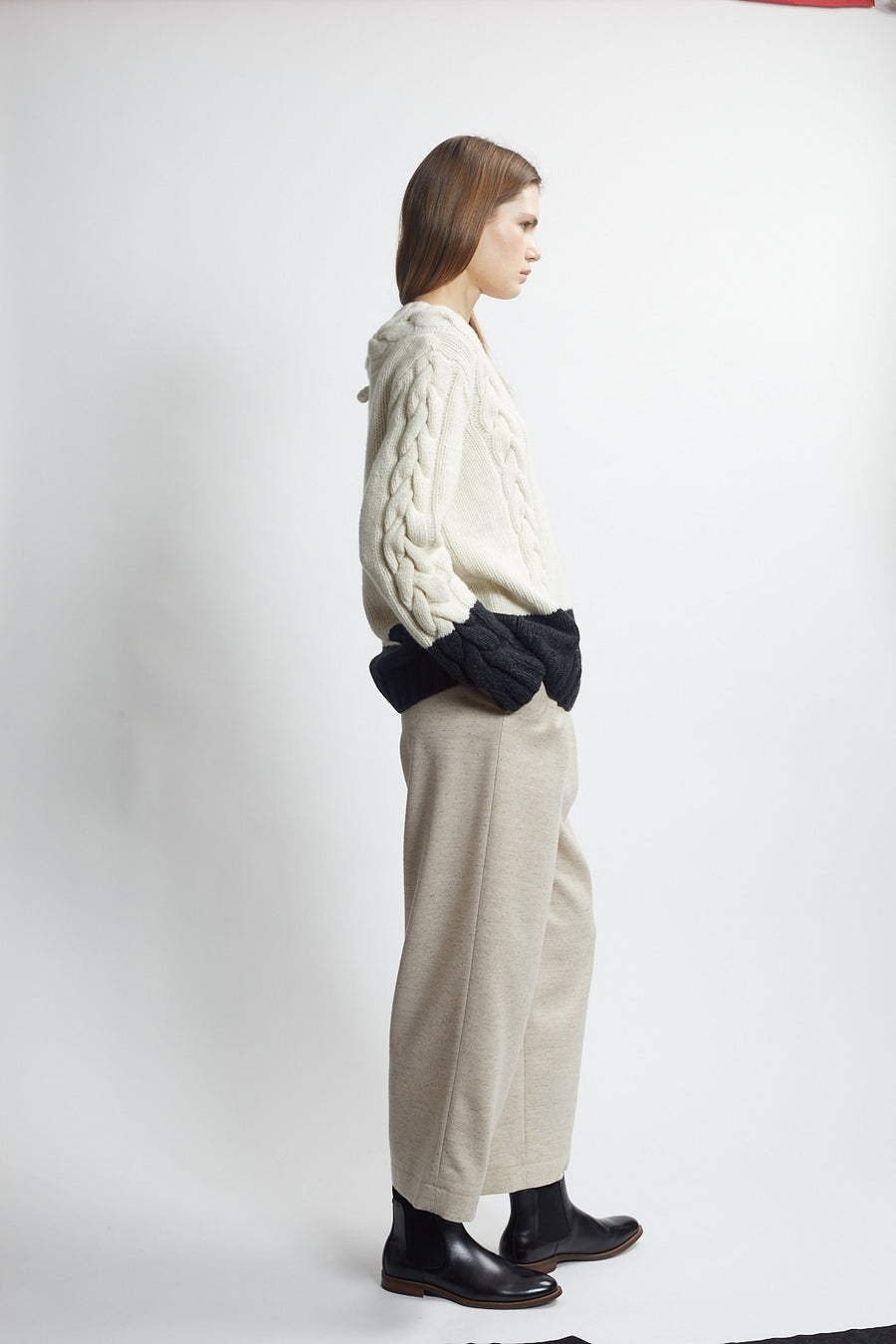 handknit cable sweater - ivory/carbon