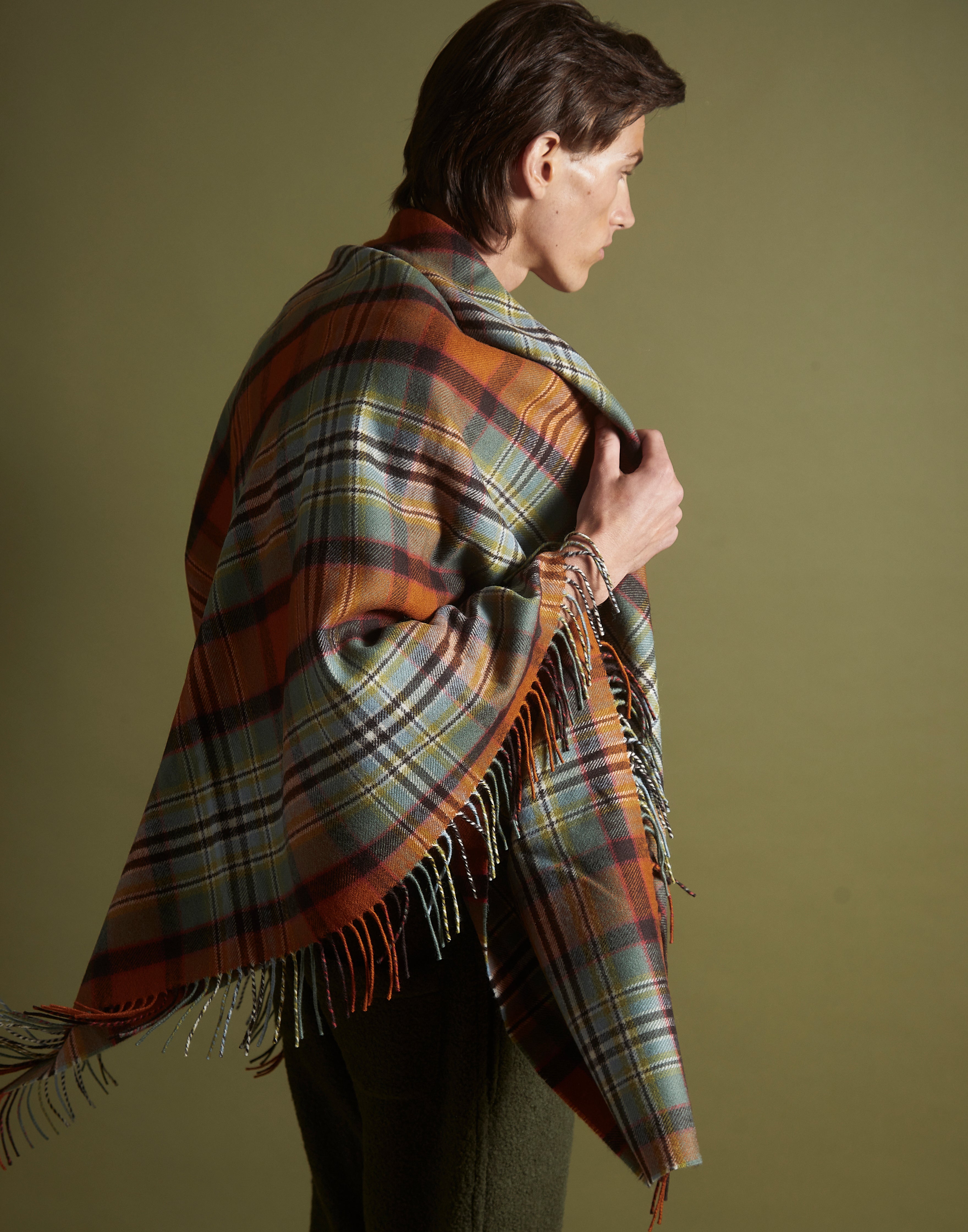 fringe blanket - sea foam/spice