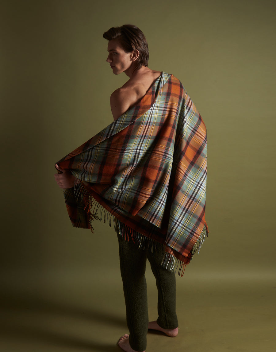 fringe blanket - sea foam/spice