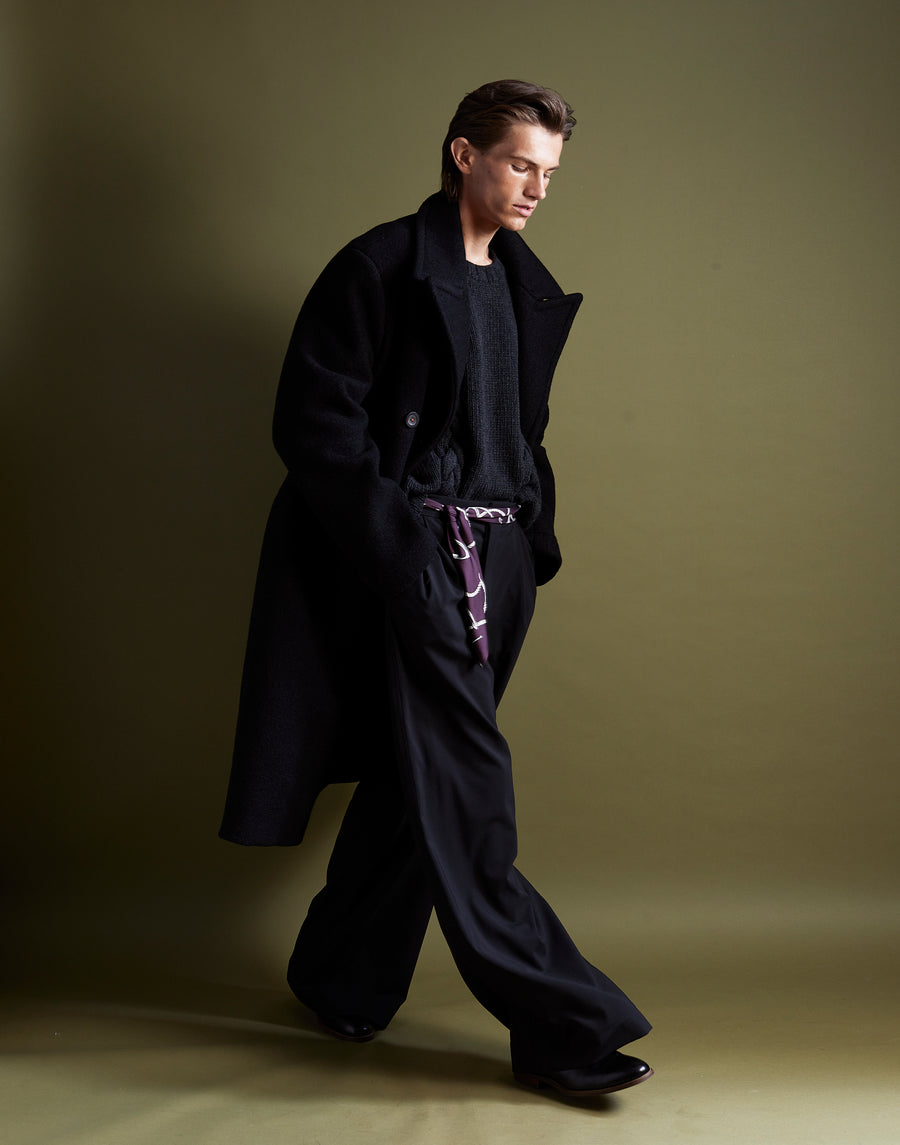 double pleat trouser - onyx wool poplin