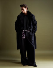 double pleat trouser - onyx wool poplin