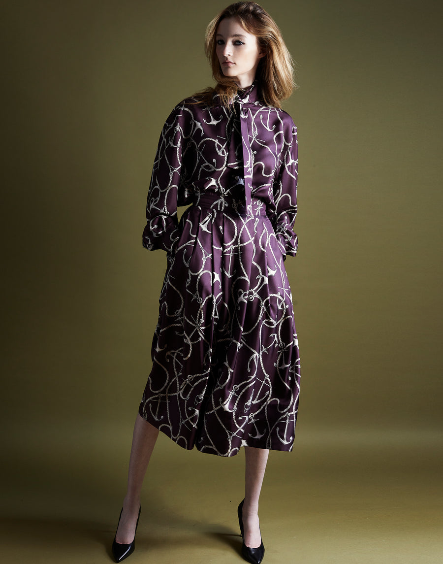 pleated full skirt - aubergine anchor