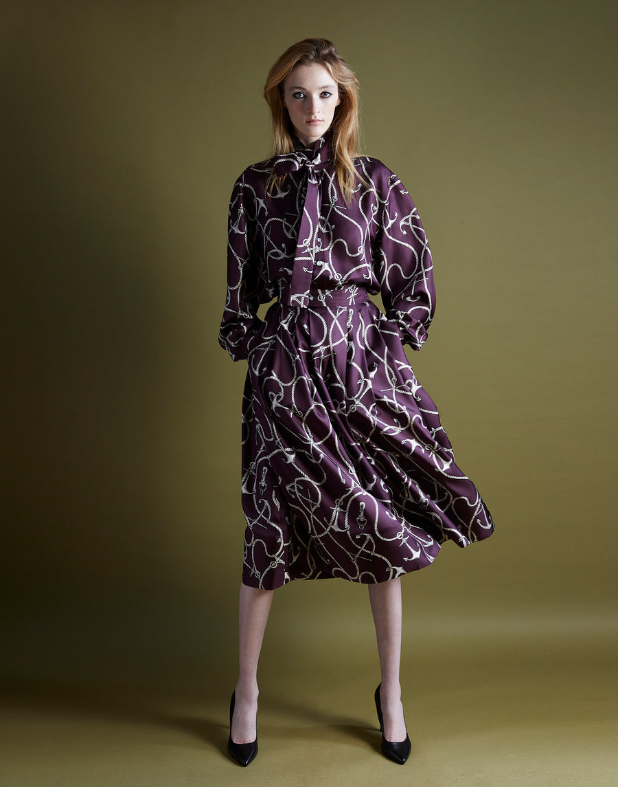 pleated full skirt - aubergine anchor