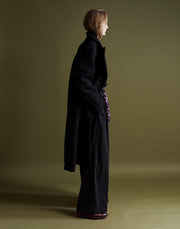 double pleat trouser - onyx wool poplin