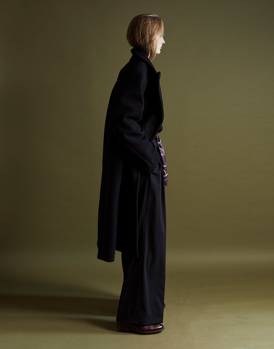 double pleat trouser - onyx wool poplin