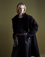 double pleat trouser - onyx wool poplin