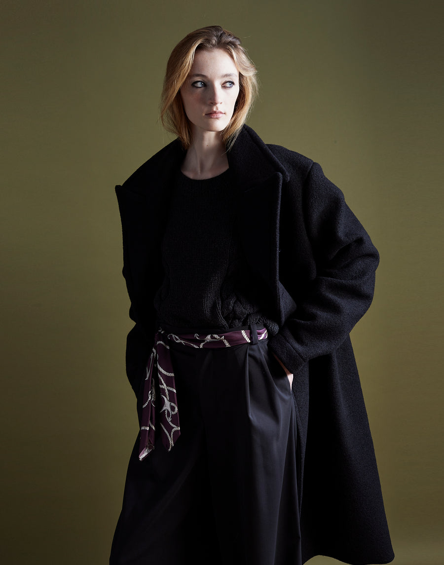 double pleat trouser - onyx wool poplin