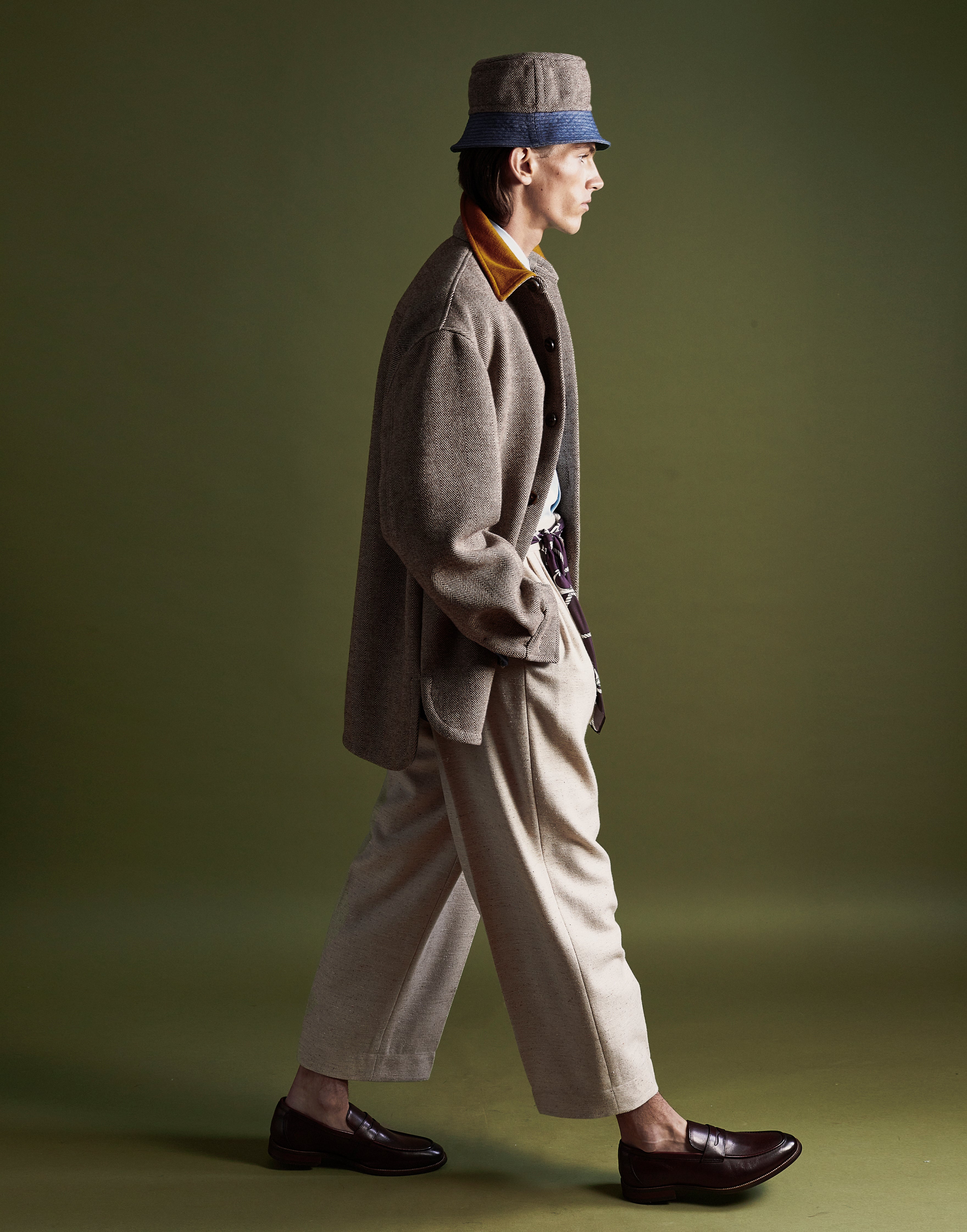 U pocket chore jacket - wheat herringbone