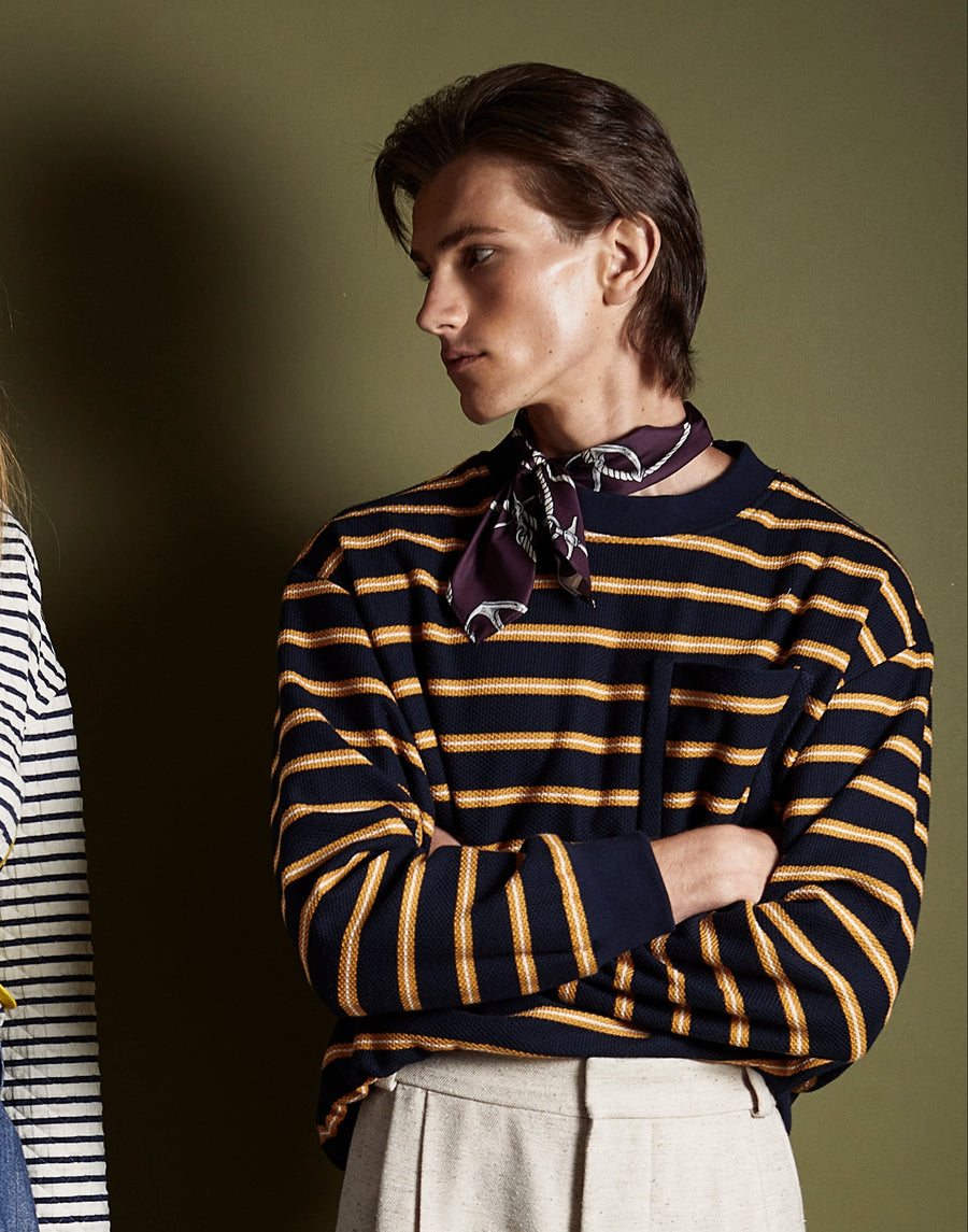 piqué mariner sweatshirt - marine/gold stripe