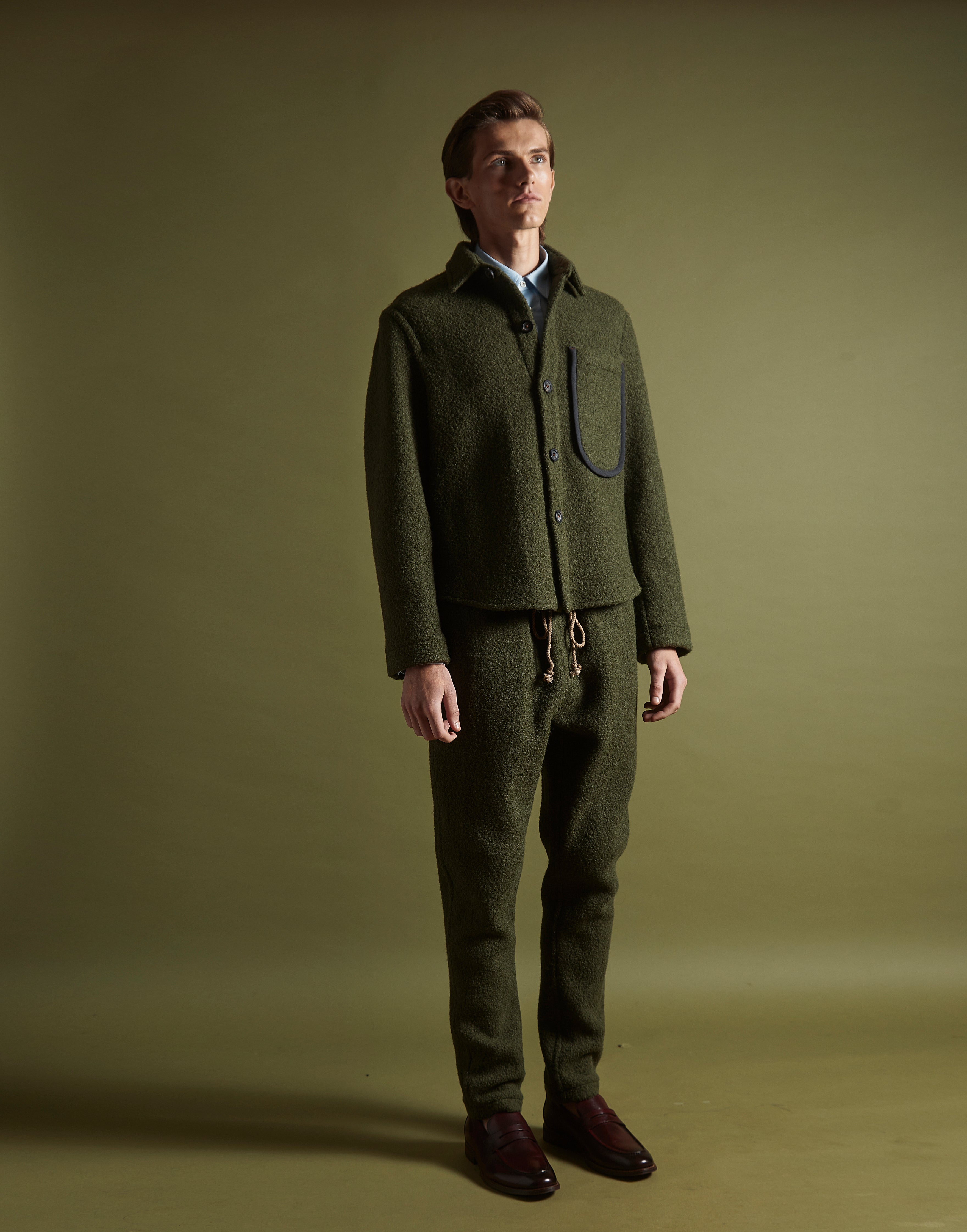 U pocket shirt jacket - olive boiled wool