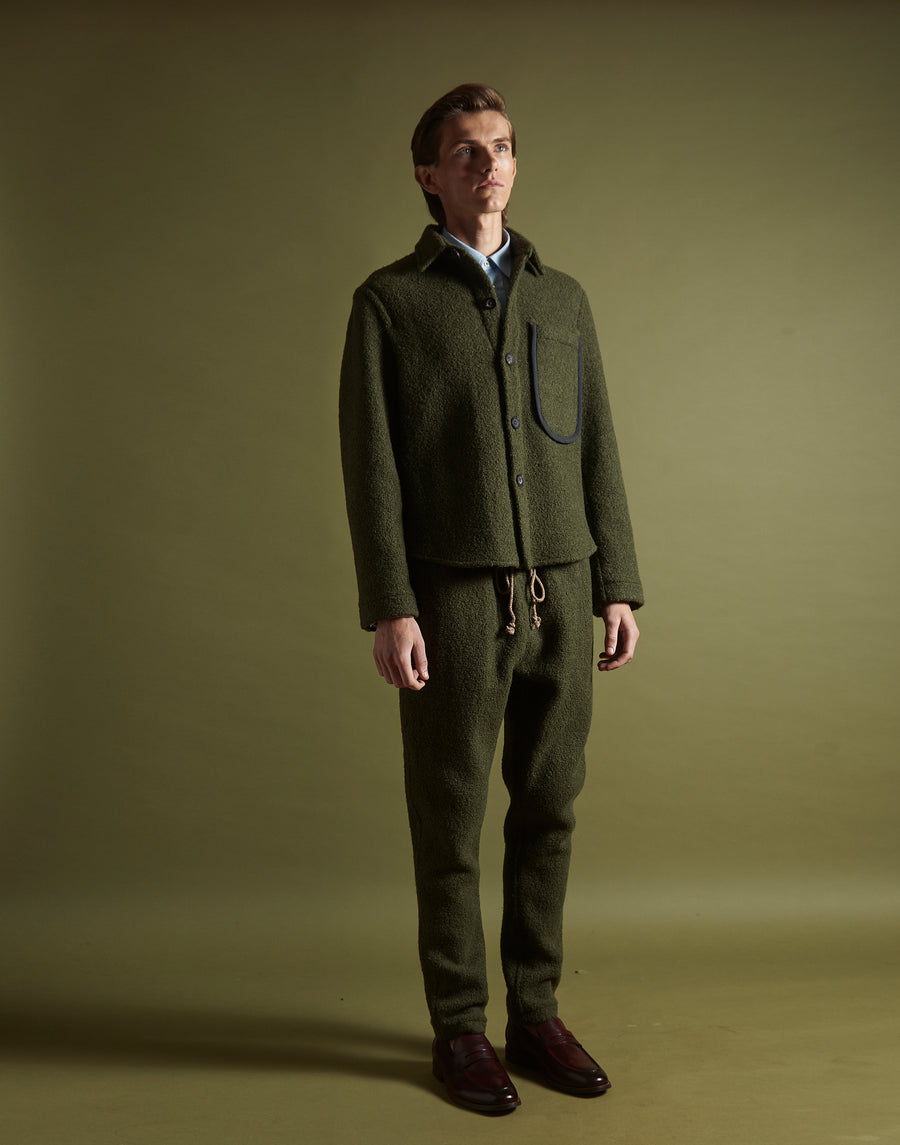 U pocket shirt jacket - olive boiled wool