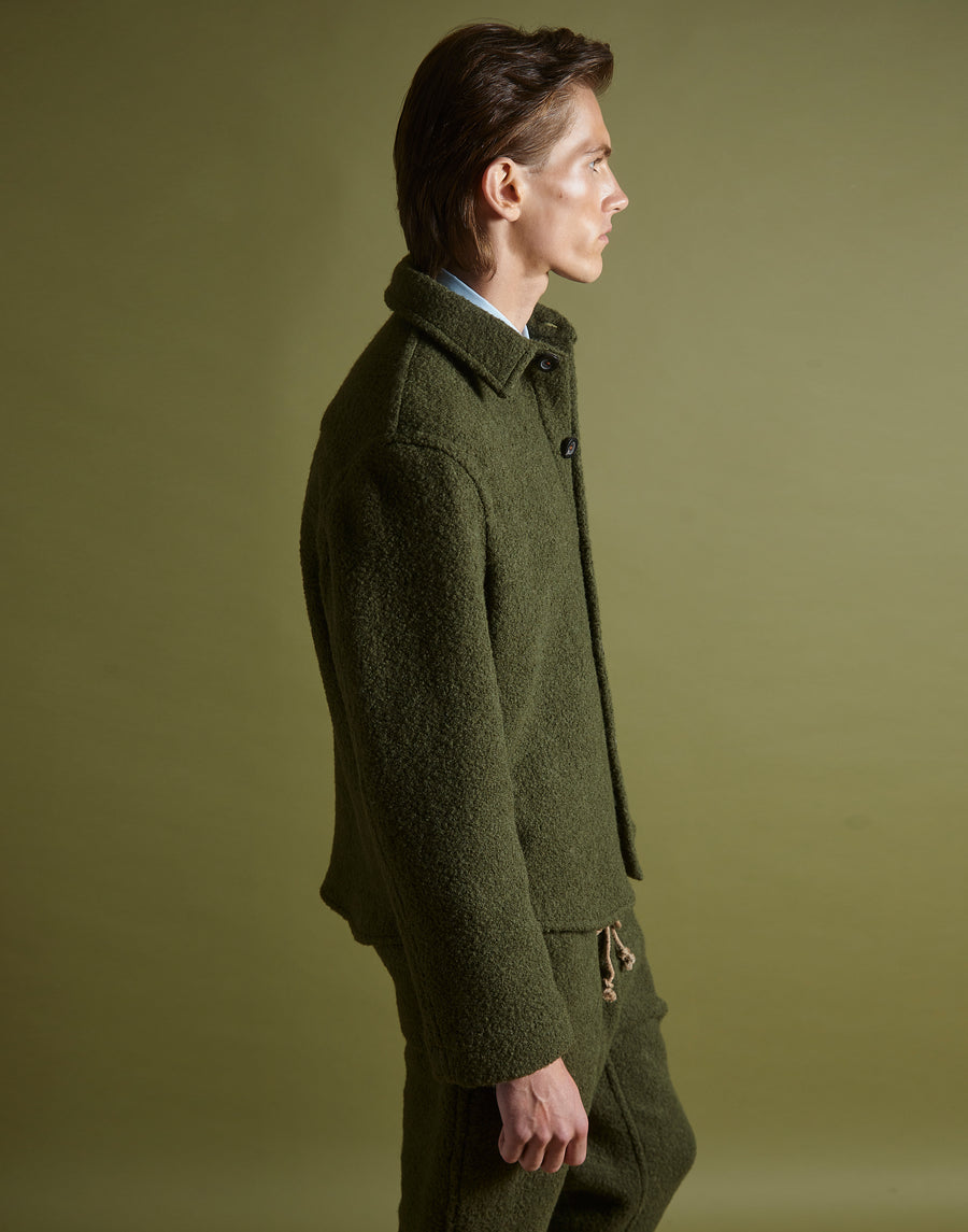 U pocket shirt jacket - olive boiled wool