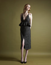 peplum top w/ rope - speckled herringbone