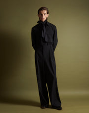 double pleat trouser - onyx wool poplin