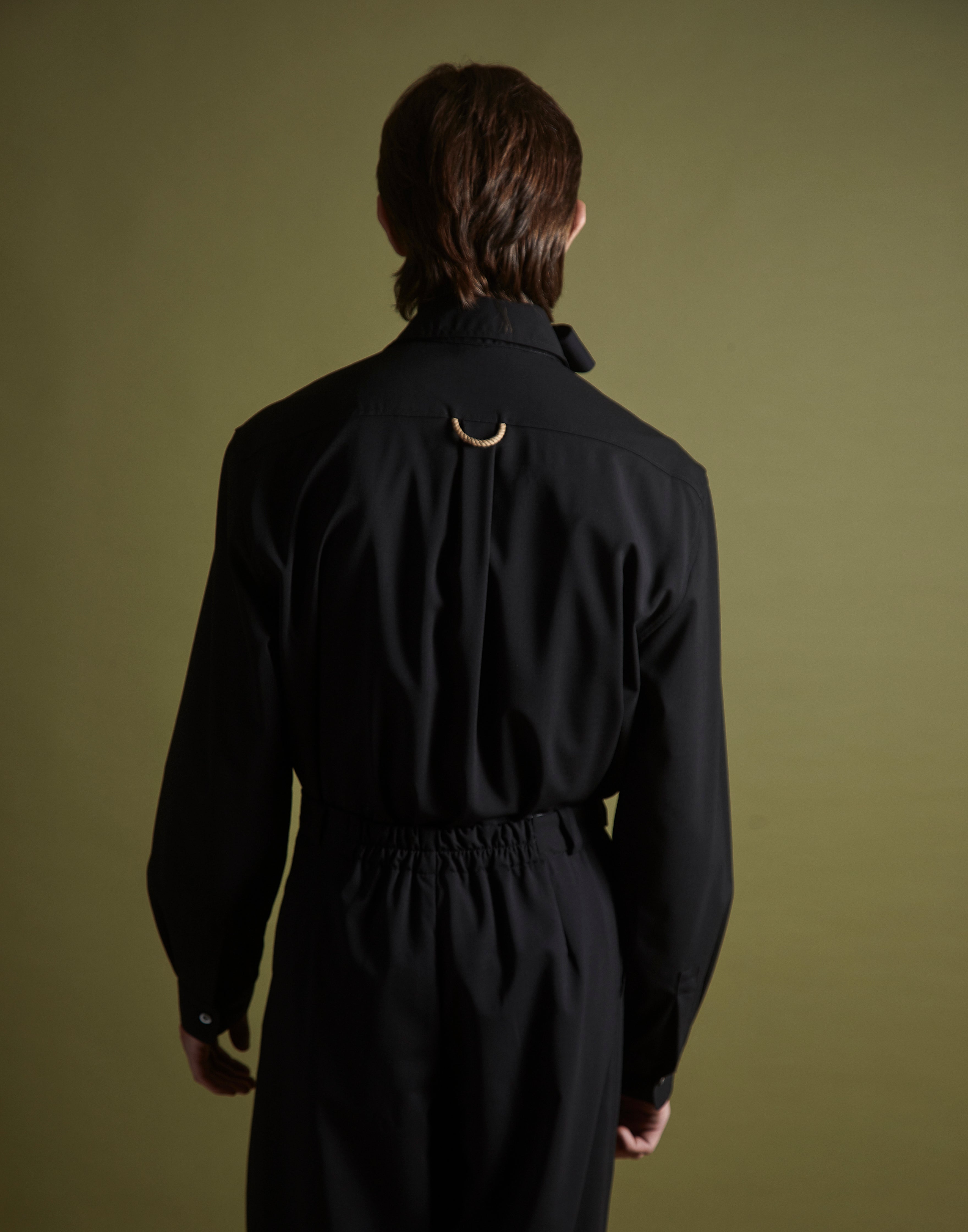 double pocket shirt - onyx wool poplin