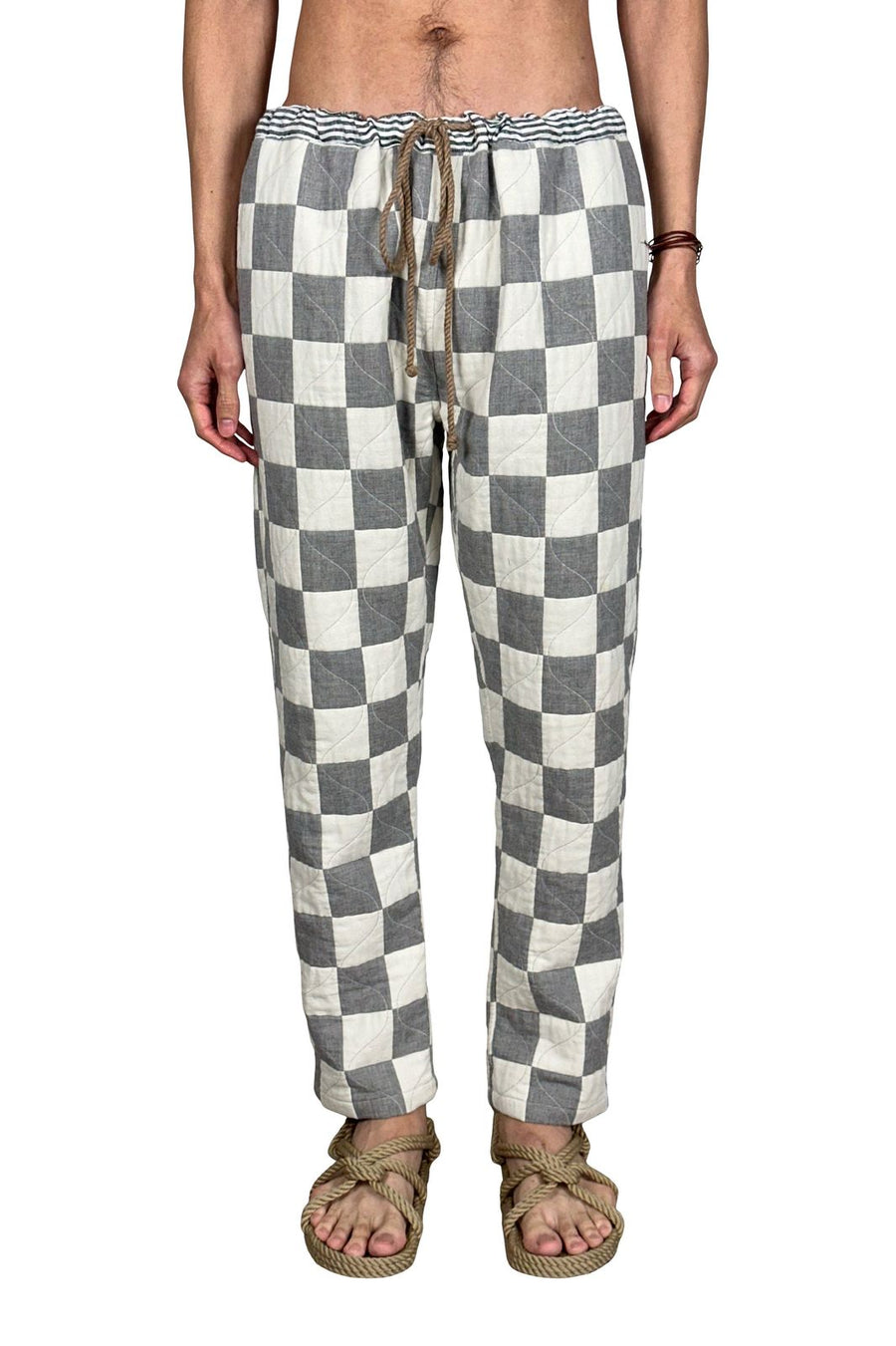 classic drawstring trouser: fog/salt check