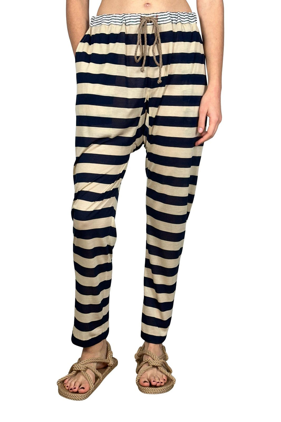 carrot leg trouser navy/khaki stripe