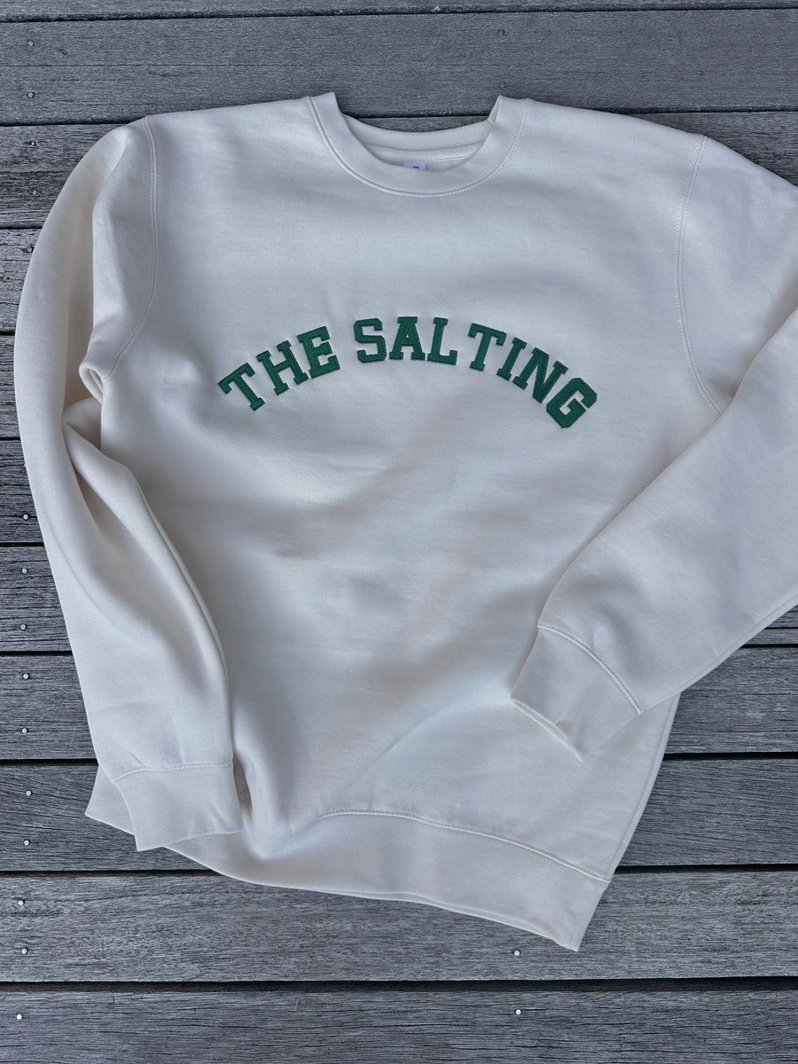 embroidered varsity crew - ivory