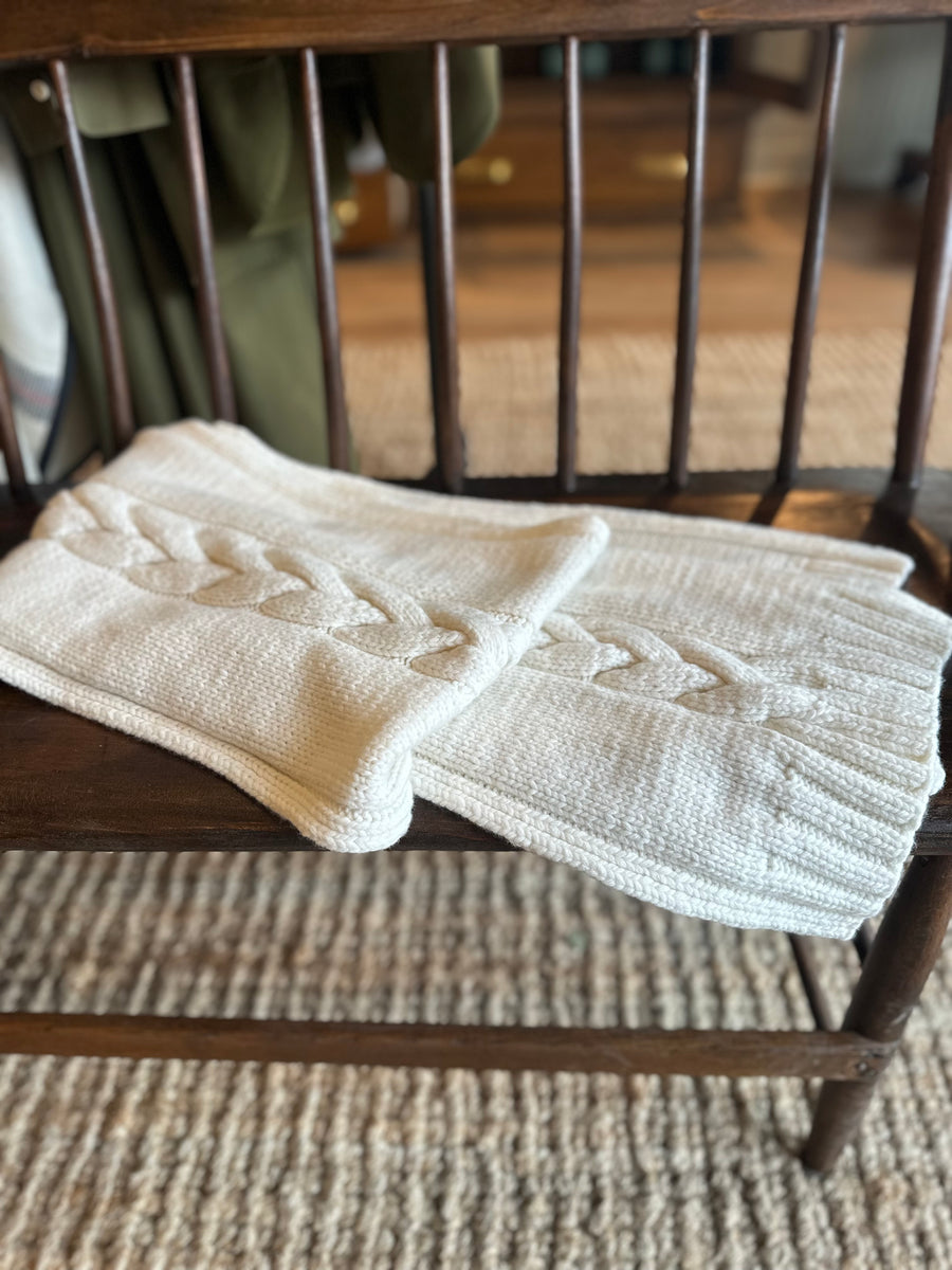 handknit cable scarf - ivory