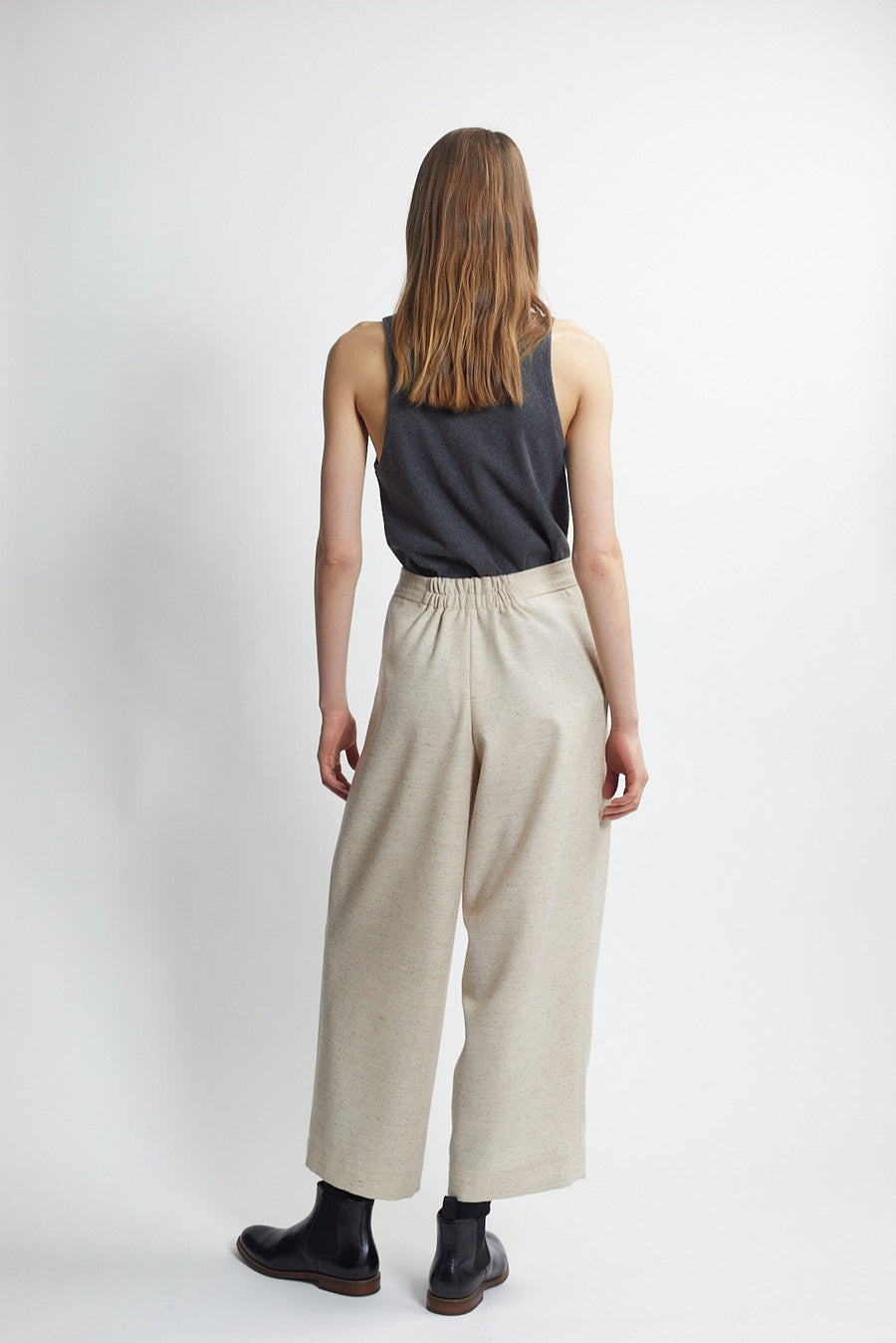 crop double pleat trouser  - natural