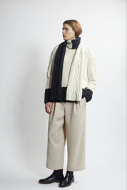handknit cable scarf - ivory/carbon