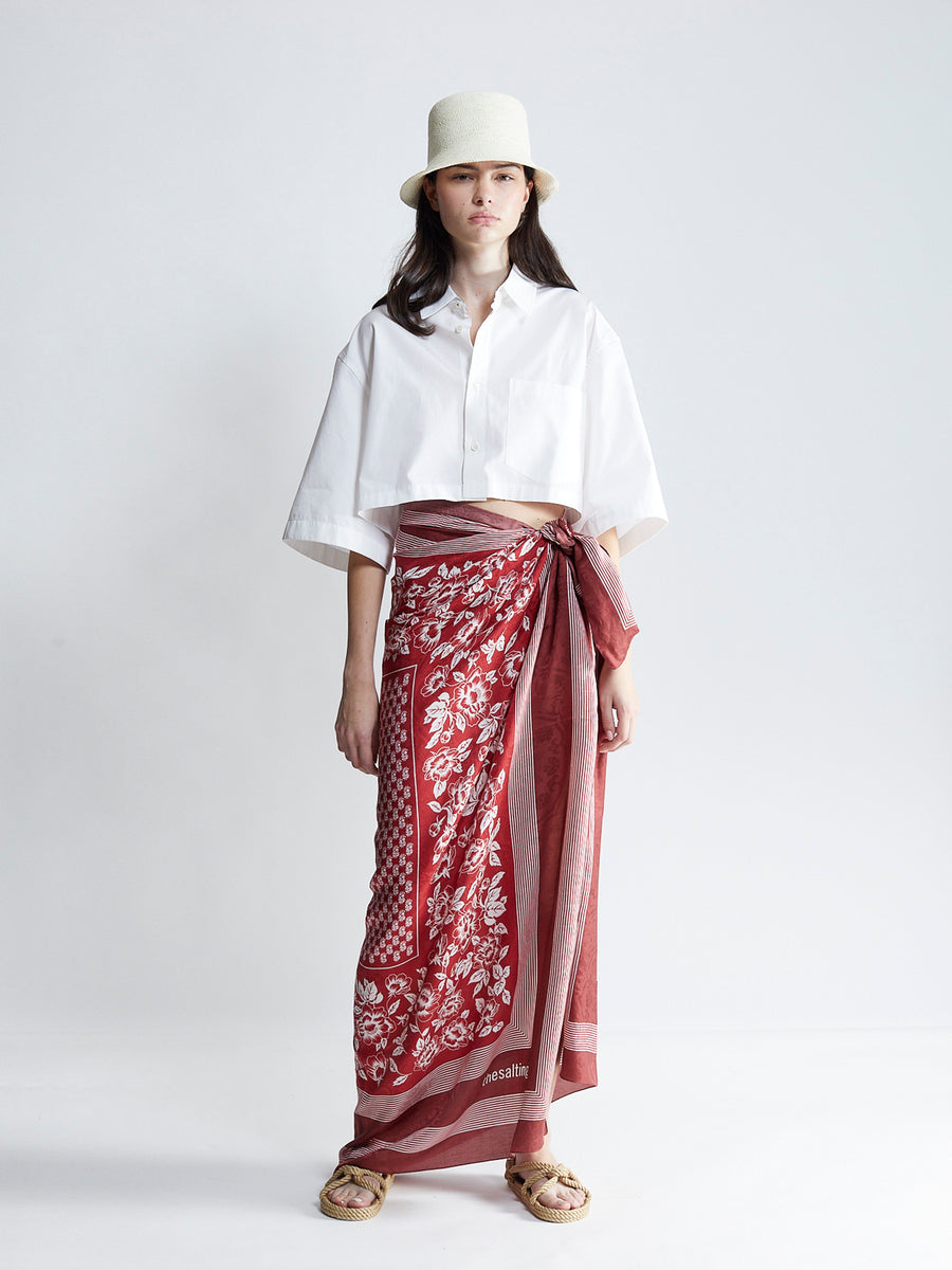 wrap silk sarong - rust/salt