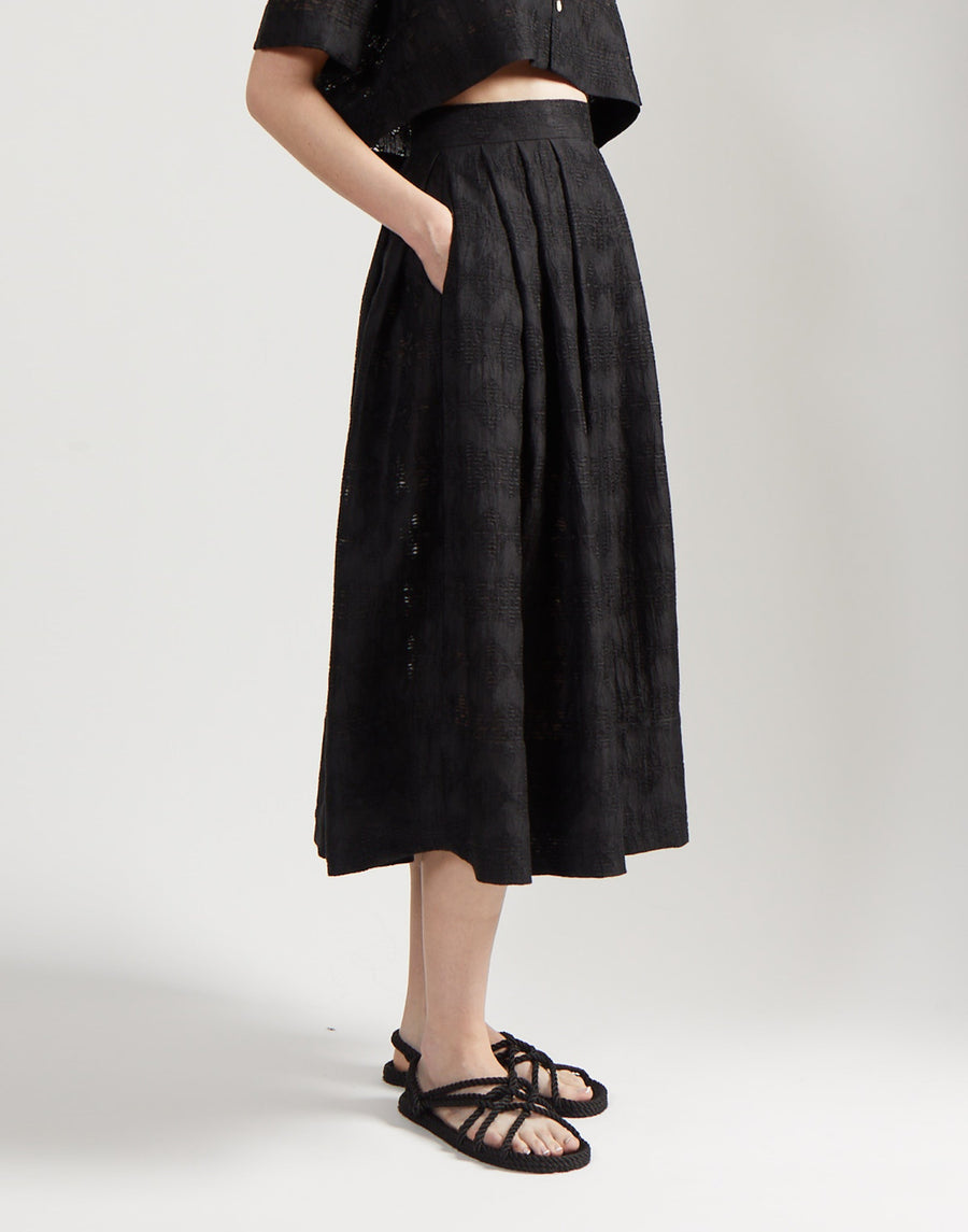 pleated full skirt - onyx jacquard