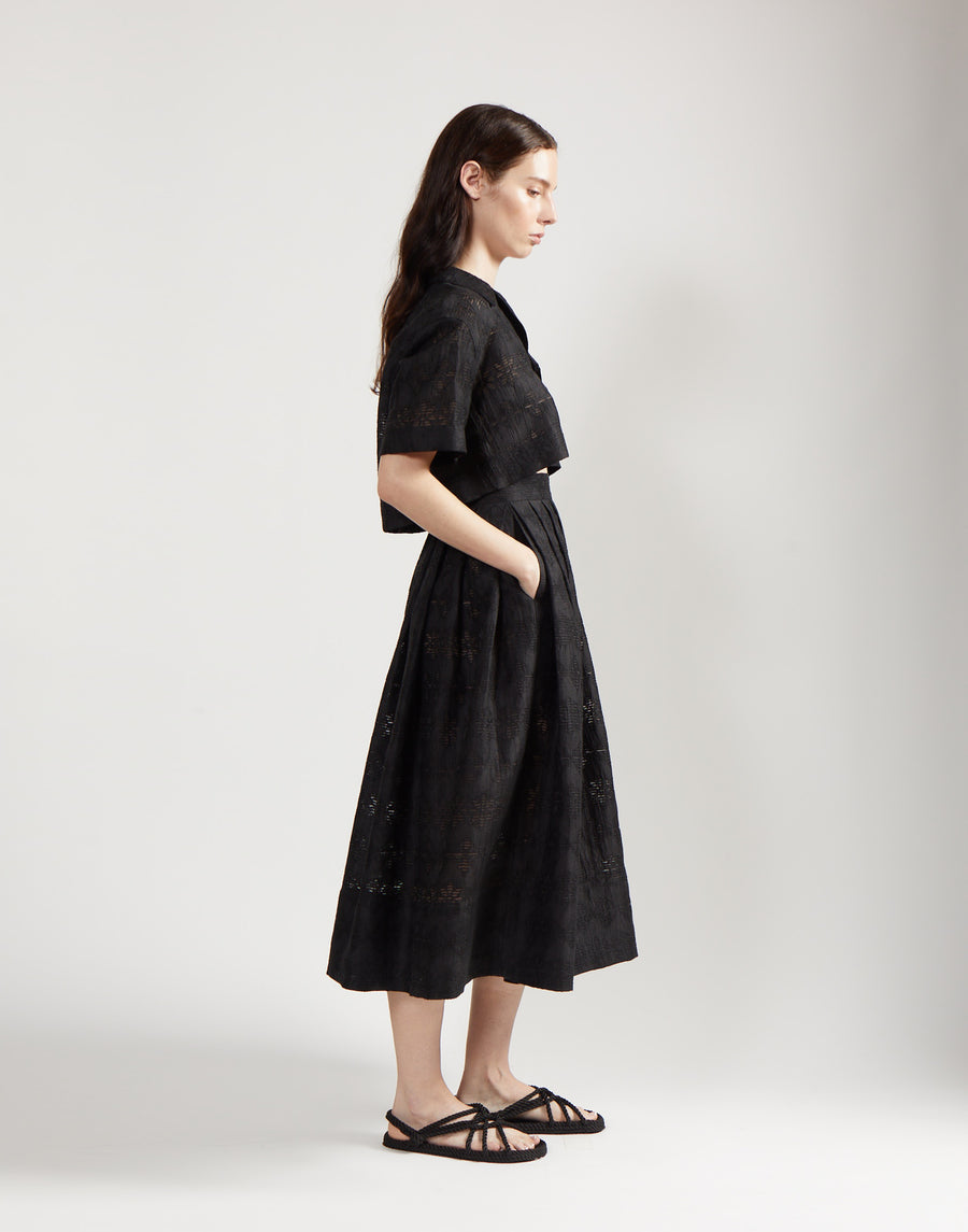 pleated full skirt - onyx jacquard