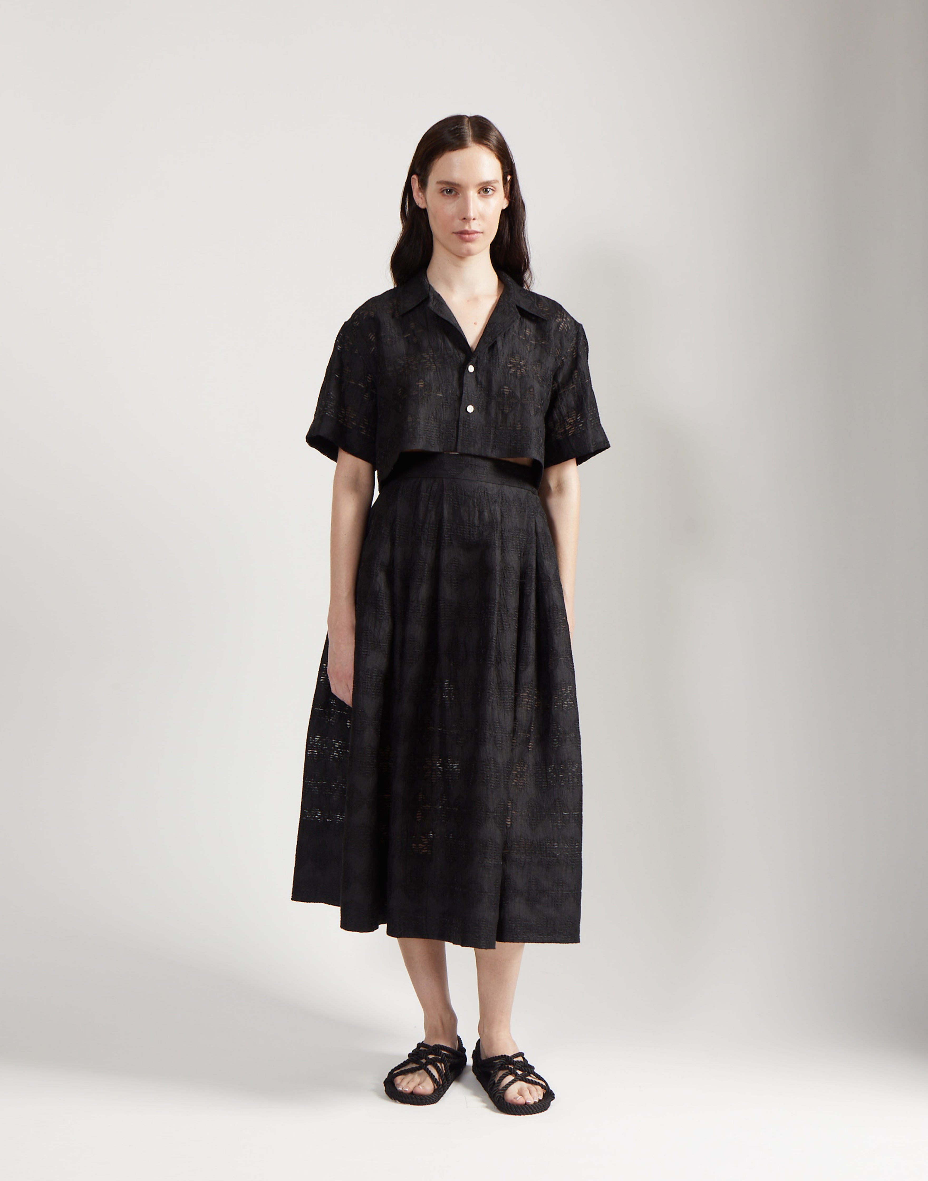 pleated full skirt - onyx jacquard
