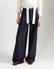 double pleat trouser - marine wool poplin