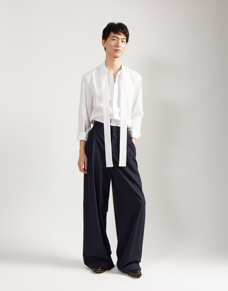 double pleat trouser - marine wool poplin