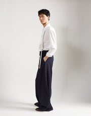 double pleat trouser - marine wool poplin