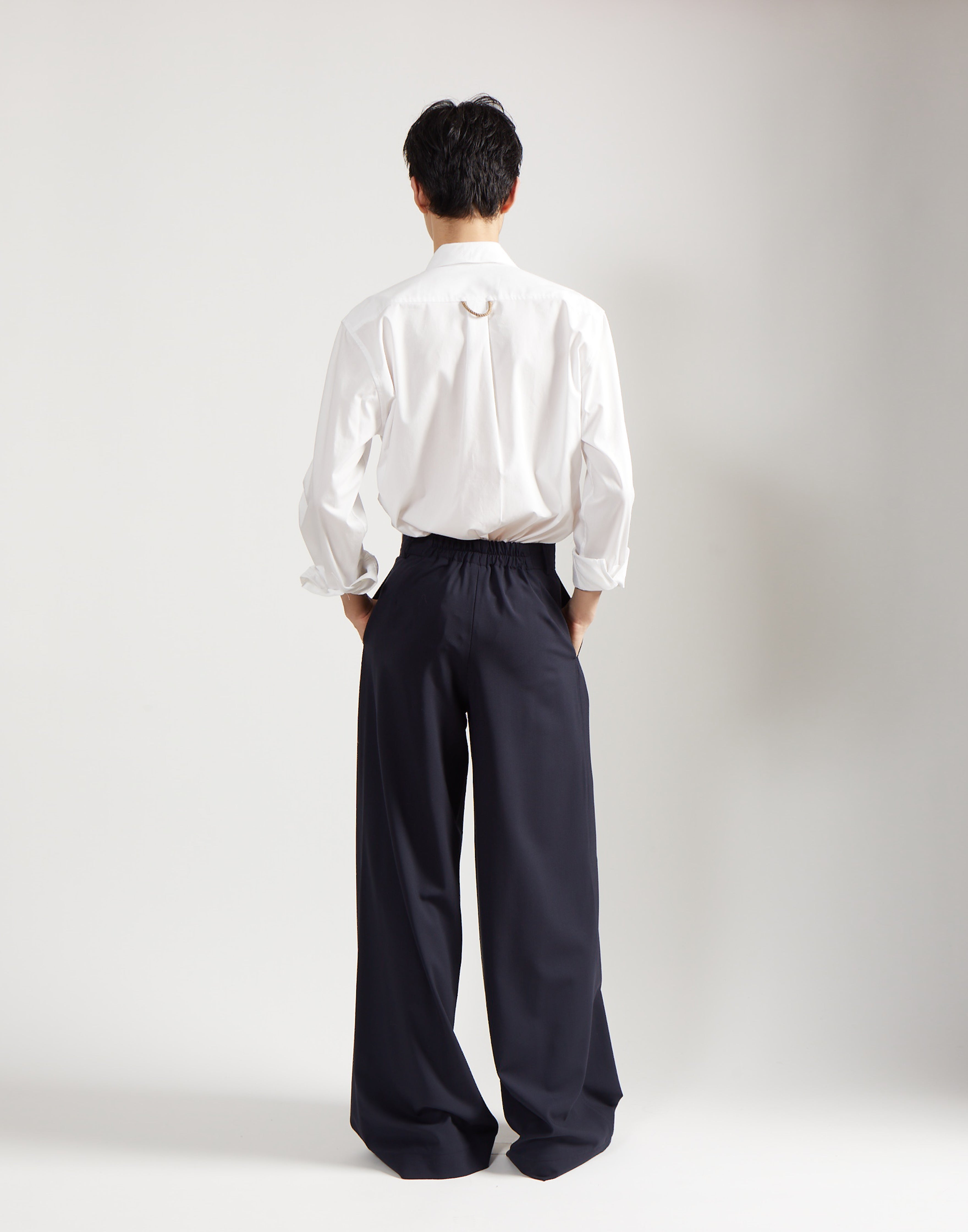 double pleat trouser - marine wool poplin
