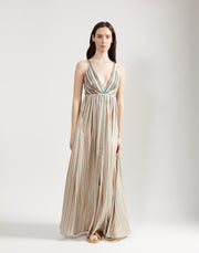deep v gown - sand stripe