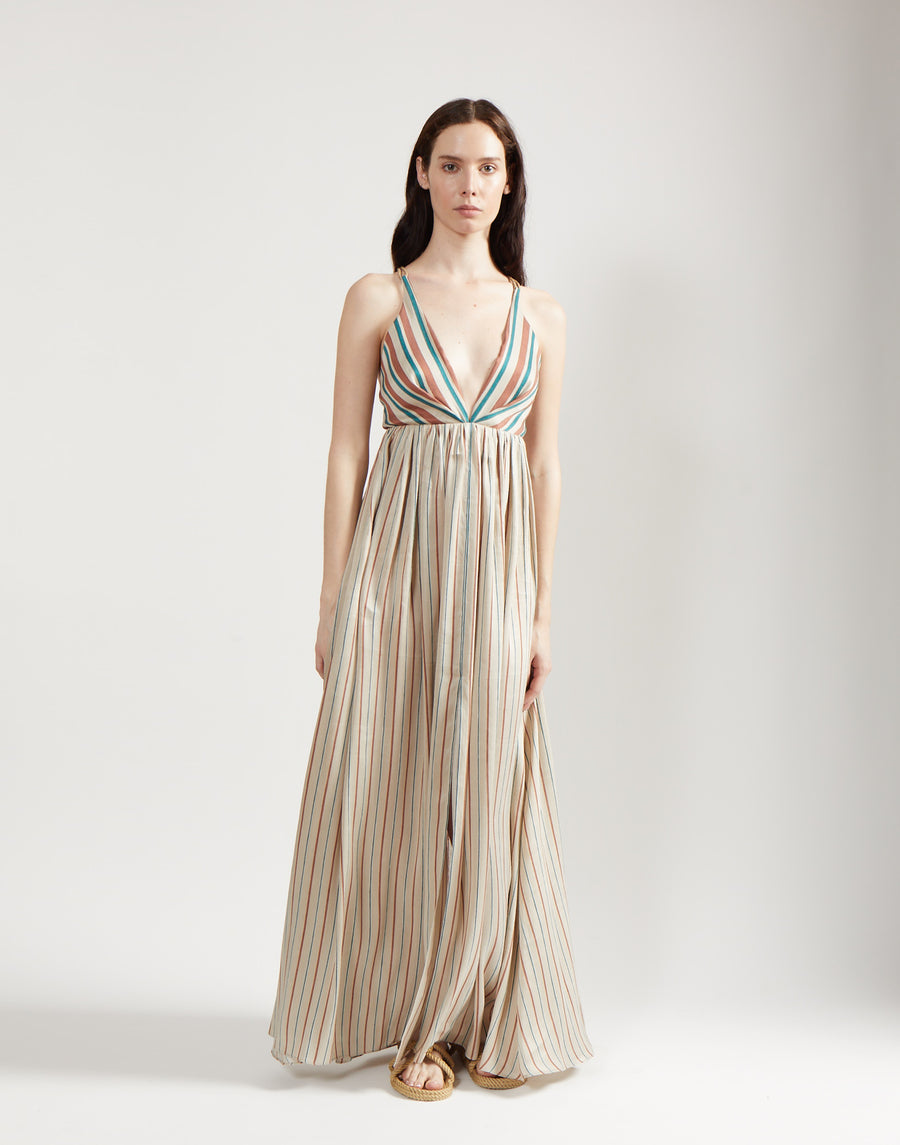 deep v gown - sand stripe