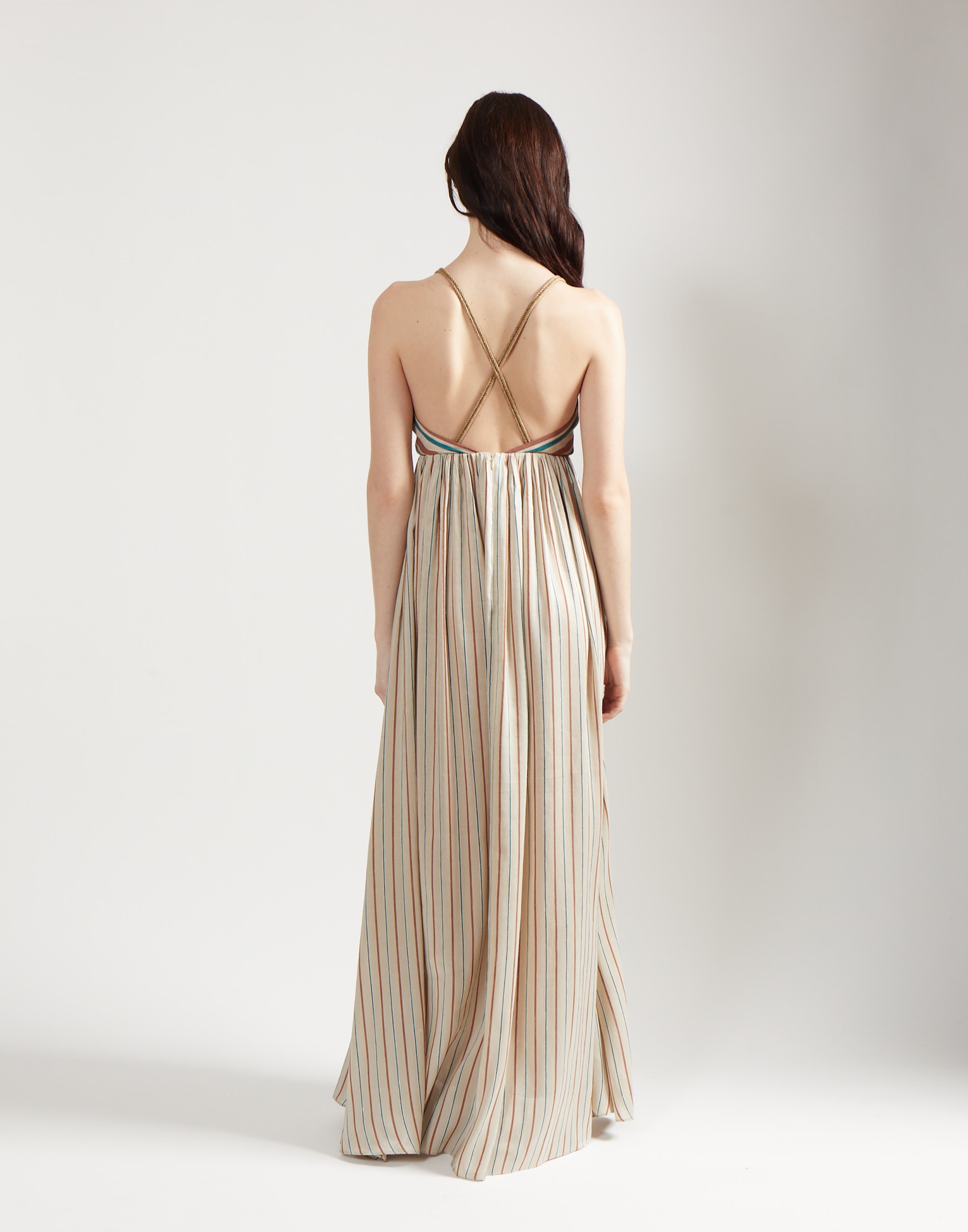 deep v gown - sand stripe