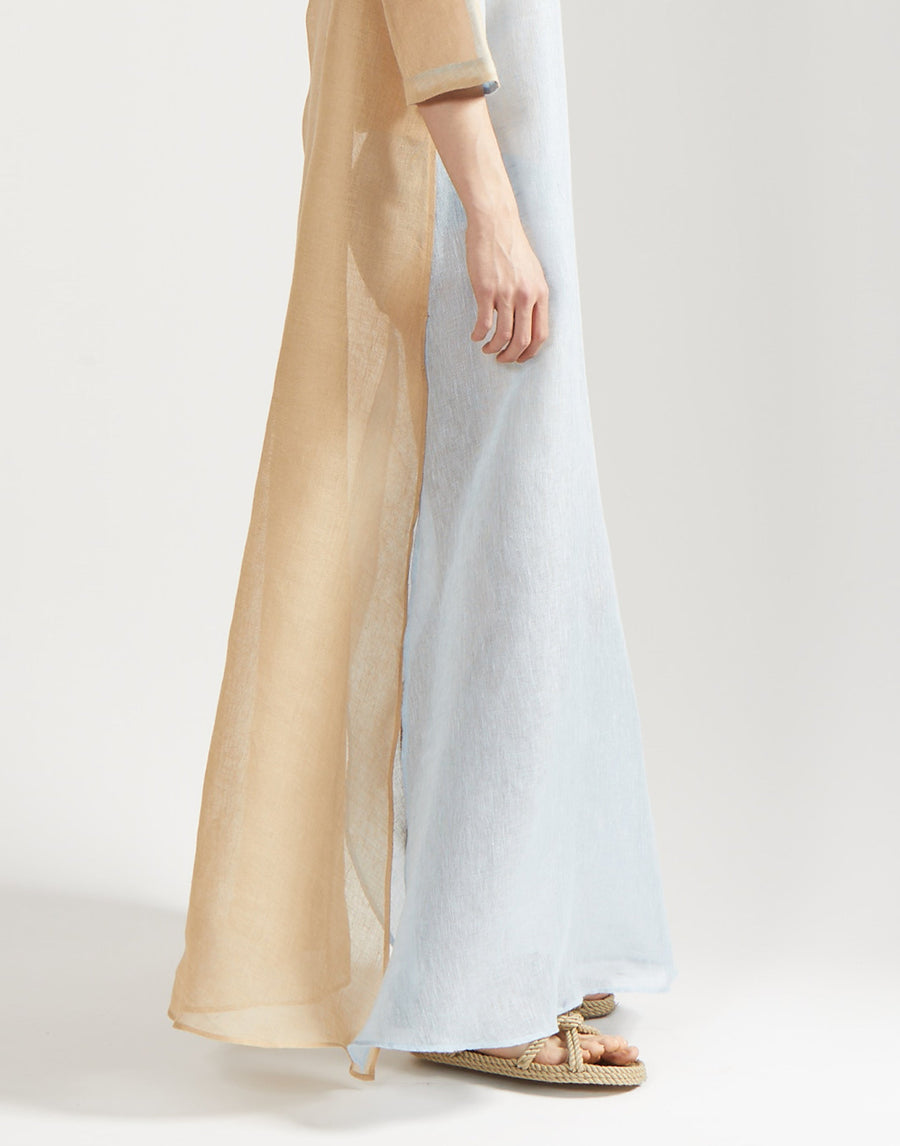gauze block caftan - sky/sand
