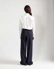double pleat trouser - marine wool poplin