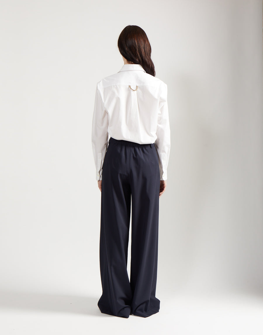 double pleat trouser - marine wool poplin