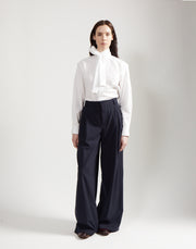 double pleat trouser - marine wool poplin