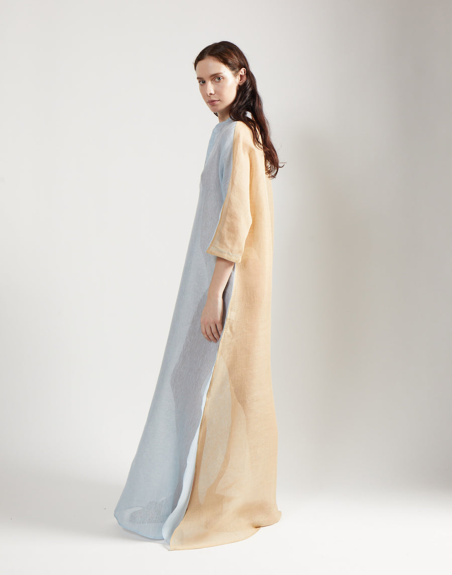 gauze block caftan - sky/sand