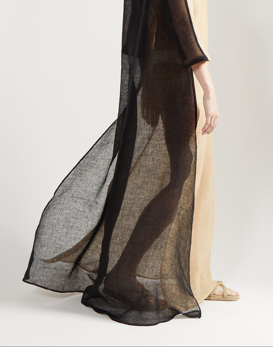 gauze block caftan - sand/onyx