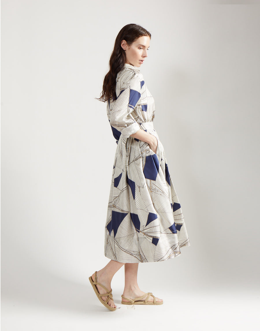 pleated full skirt - regatta print