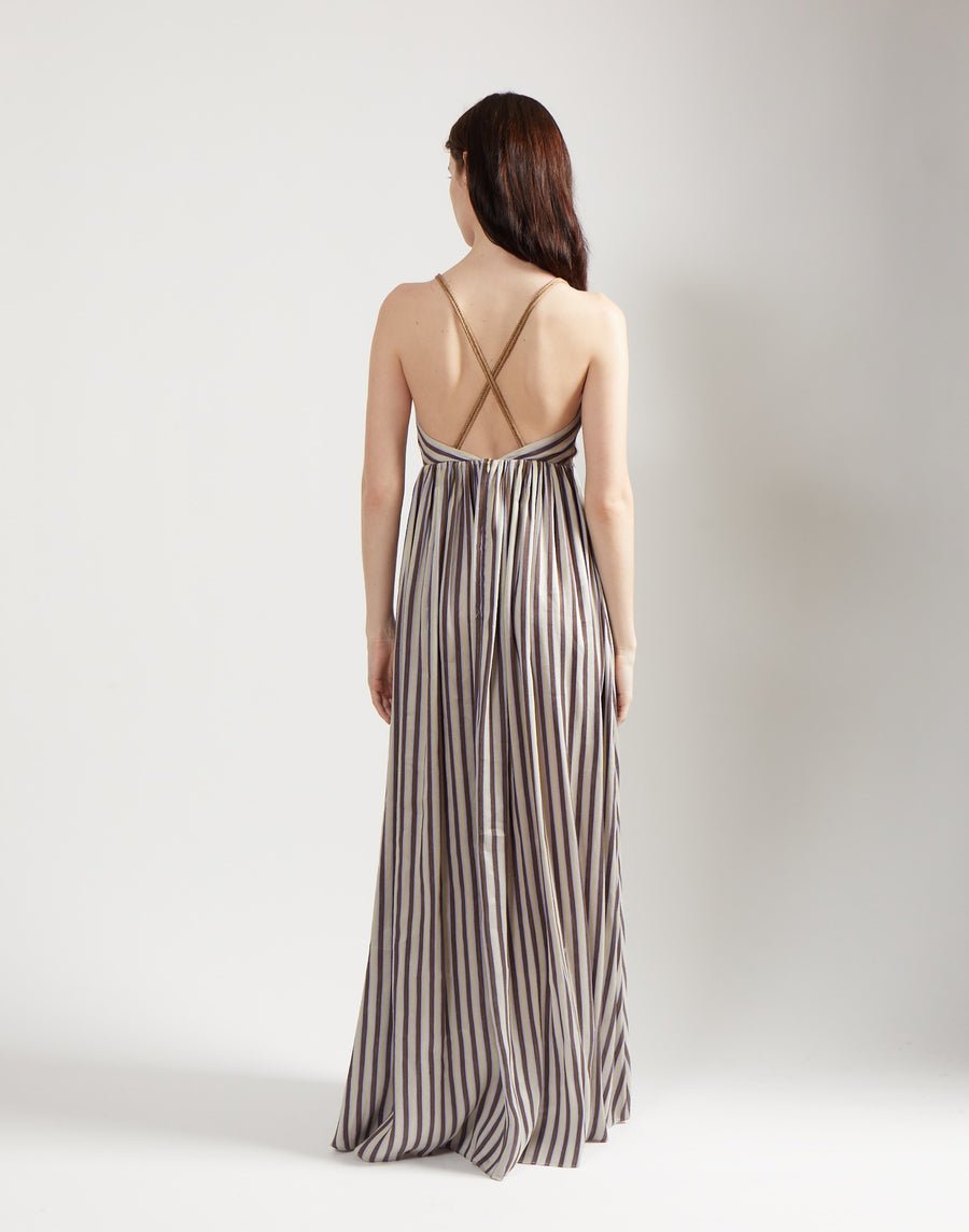 deep v gown - venetian stripe