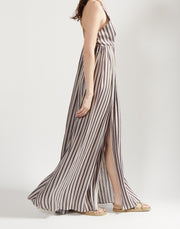deep v gown - venetian stripe