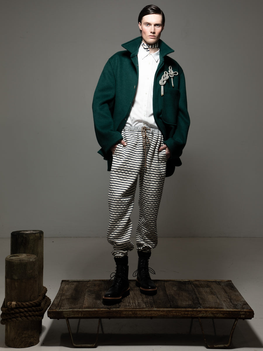 classic drawstring trouser: ivory/marine stripe jersey