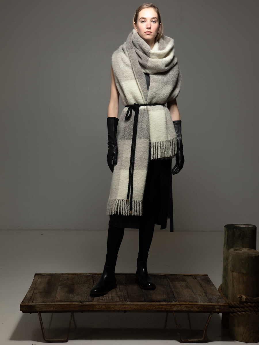 fringed max scarf: undyed natural buffalo check